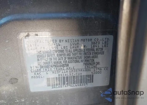 2016 Nissan Sentra Sv z USA, uszkodzony, nr VIN 3N1AB7AP9GL648259